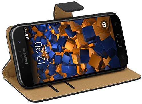 mumbi Echt Leder Bookstyle Case kompatibel mit Samsung Galaxy A5 2017 Hülle Leder Tasche Case Wallet, schwarz