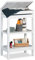 Relaxdays Badregal Bambus, Küchenregal, Standregal, mit 3 Ablagen, Fach mit Klappe, offen, HBT 76,5 x 46 x 29,5 cm, weiß