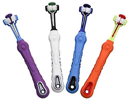 Orgrimmar 4 Pcs 3-Sided Pet Toothbrush Dog Cat Mouth Dental Teeth Care