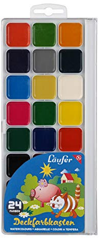 Läufer 87024 Deckfarbkasten aus Kunststoff, 24 Leuchtende deckende Wasserfarben, Gut Mischbar, EN 71 Zertifiziert