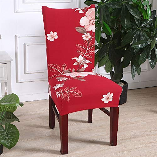 Stuhlhussen Stretch Beschützer Stuhlbezug Stuhlüberzug, Morbuy Moderne Universal Elastische Spannbezug Hochzeit Weihnachten Partys Bankett Hotel Dekor (1 Stück,Blume rot)
