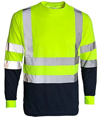 Hi Vis Viz Long Sleeve T-Shirt High Visibility Safety Security Work Breathable Lightweight Reflective Tape Work wear Top (Yellow/Navy Two Tone, Large)