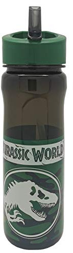 Jurassic World Water Bottle with Straw for Kids-Official Merchandise by Polar Gear, Reusable PP Plastic, Green, 600ml