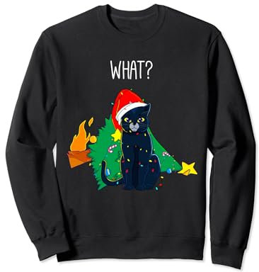 Che? Divertente Gatto Nero Albero Di Natale Partito Bambini Felpa