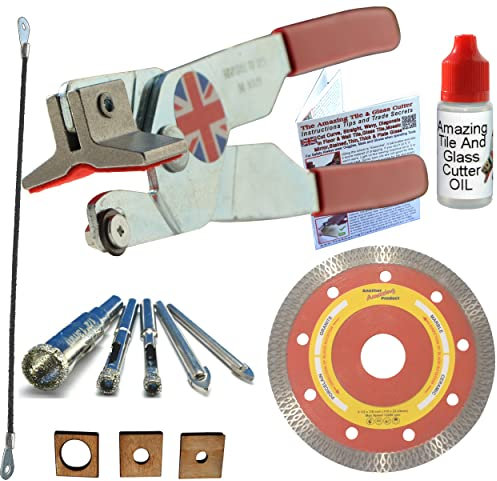 Glass and Tile Cutter Kit 2 Ceramic Tile Cutter 4.5 Thin Angle Grinder Blade for Corners and Cutting Out Electrical Sockets in Porcelain Hacksaw Blade for Notches Tile Diamond Drill Bits for Tile