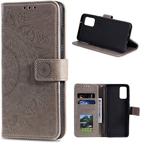 CoverKingz Handytasche kompatibel mit Huawei P smart 2021 - Handy Case mit Kartenfach Handyhülle - Flipcase klappbar Motiv Mandala Grau