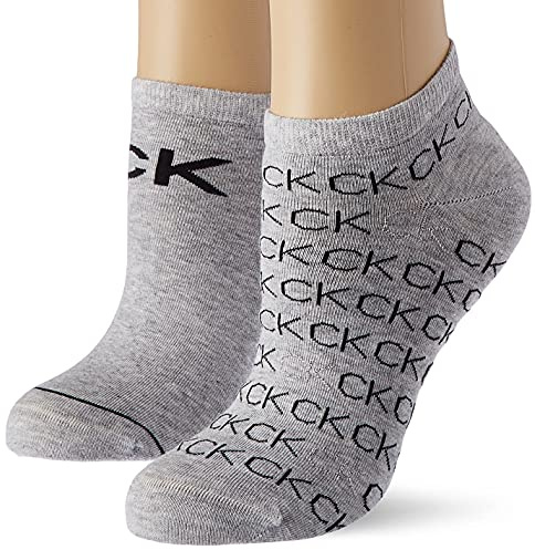 Calvin Klein Women's All Over Logo Sneaker Socks (Pack of 2), Light Grey Mix, One Size