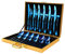 WSYW Juego de cubiertos de acero inoxidable de 24 piezas, cubiertos con cuchillos, tenedores, cucharas, cucharas, caja de regalo, con espejo pulido, servicio de cubiertos para 6 personas, color azul