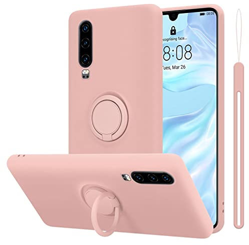 cadorabo Coque Compatible avec Huawei P30 en Liquid Pink - Etui pour Téléphone Portable en Silicone TPU Souple avec Anneau - Coque en Silicone Ultra Slim Soft Back Cover Case Bumper