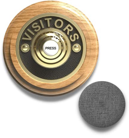 Traditional Round Wireless Doorbell Visitors in Honey Oak and Brass Plug in F5S