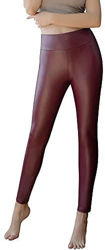 Powder Queen Damen Kunstleder Leggings Lederhose High Waist Leggings Hose Strumpfhosen Treggins Leggins Kunstleder Leggings Leder Look hüfthoch Thermal Kunstleder Winter, Rot, S