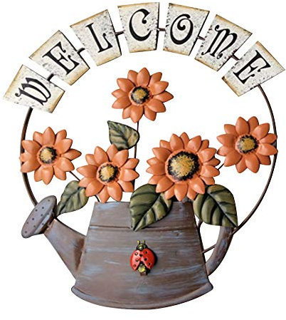 ASSR Vintage Metal Sunflower and Watering Can Design Welcome Door Sign Wall Front Door Decor Hanging Signs Wall Art Decorations for Indoor Outdoor Garden Yard 16.5 x14.2