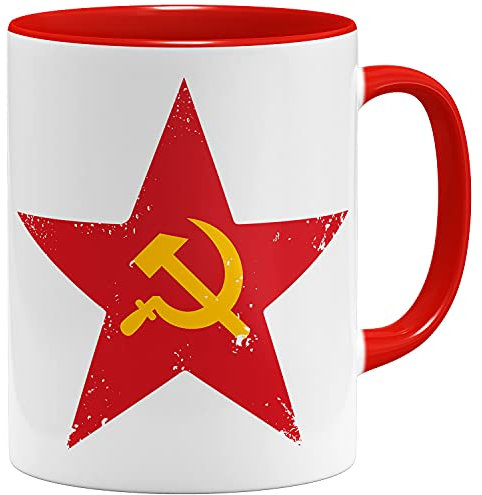OM3® Soviet-Star Kaffee-Tasse mit Hammer und Sichel | Keramik Becher | 11oz 325ml | Beidseitig Bedruckt | Rot