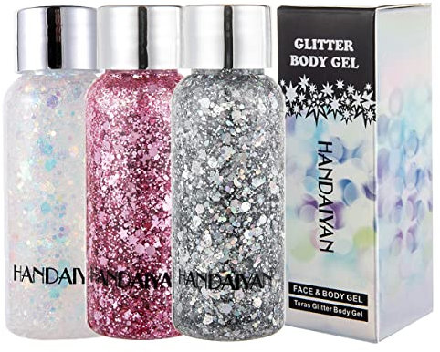 Glitter Holographic Chunky Gel, 3 Beliebte Farben Meerjungfrau Glitter Chunky Glitter Flüssiger Lidschatten Glitter Körpergel Festival Glitter Kosmetisches Gesicht Haar Nägel Make-up