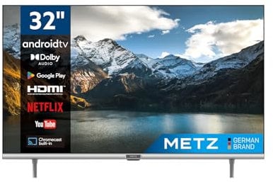 Metz Smart TV, Serie MTC6110, 32 (81 cm), HD LED, Wi-Fi, Android TV, HDMI,ARC, USB, Slot CI+, Dolby Digital, DVB-C/T2/S2, Schermo senza bordi, Nero