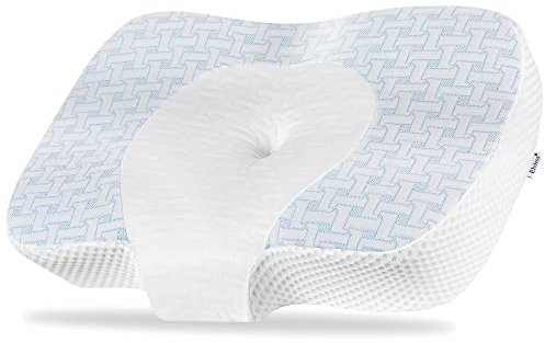 Elviros Zervikale Orthopädisches Kopfkissen aus Memory-Schaum abnehmbares ergonomisches Nackenhörnchen für Nacken- und Schulterschmerzen Nackenstützkissen für Seitenschläfer, Blau