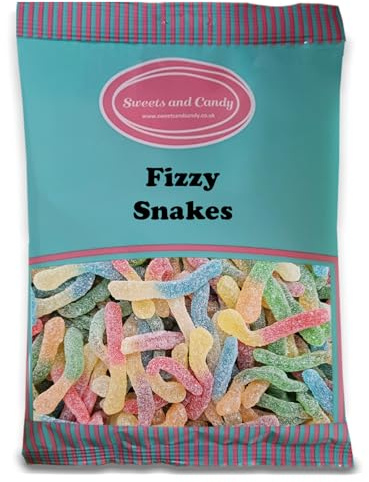 Sweets and Candy® Fizzy Snakes 1Kg - Retro Fizzy Jelly Sweets - Fruity Flavour With Sour Sugar Coating - Bulk 1 Kilo Bag - Playful Snake Shape - Pick and Mix Share Size Bags - A Sweet Gift Idea