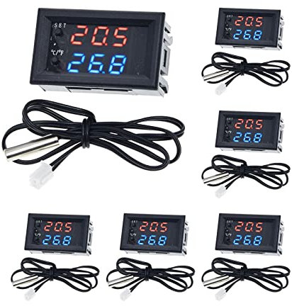 YWNYT Termostato Digital para Controlador de Temperatura, 6 Unidades de CC 12 V, reguladores de Temperatura LED Digitales, reguladores de -50 a 110 Grados Celsius, Control de refrigeración