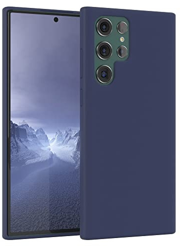 EAZY CASE Premium Silikon Handyhülle kompatibel mit Galaxy S22 Ultra 5G Slimcover mit Kameraschutz und Innenfutter, Silikonhülle, Schutzhülle, Bumper, Handy Case, Hülle, Softcase, Nacht Blau