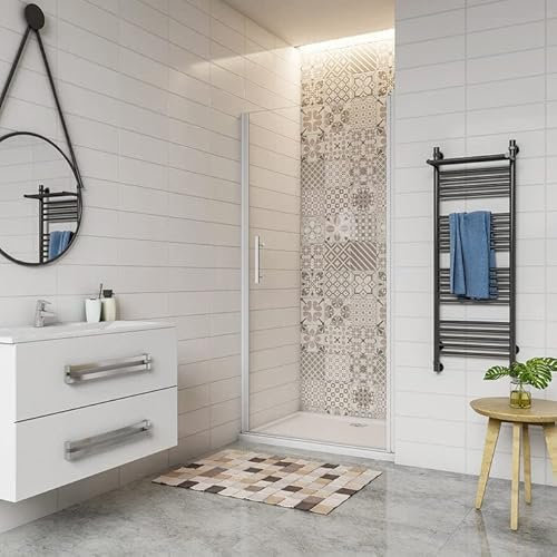 AICA porte de douche pivotante 70x185cm profilé blanc en verre de sécurité et transparent