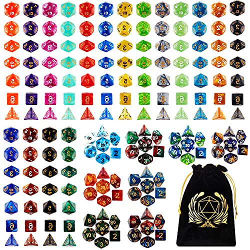 Coyeekn DND Dice Set, 25 x 7 (175 Pieces) Polyhedral Dice 25 Colors Dice for Dungeons and Dragons Tabletop Role-Playing Games with 1 Large Flannel Bag