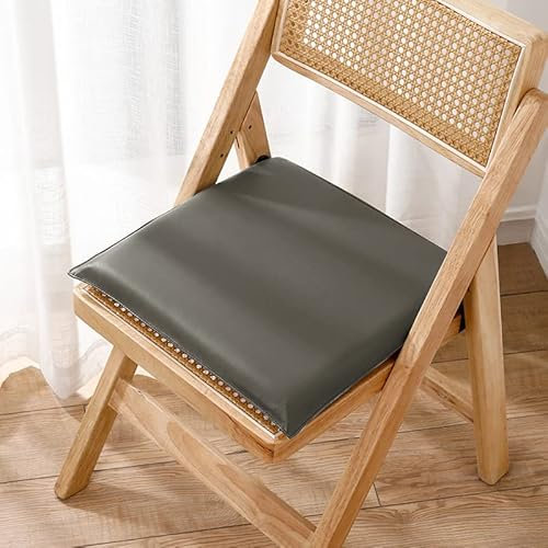 Stuhlkissen Sitzkissen mit Reißverschluss, Kunstleder Sitzauflage für Innen Büro, Gefüllte Gedächtnisschaum Latex, rutschfest, Quadrat Rechteck, Wasserdicht, Einfarbige Farbe,Grau,50x50x3cm