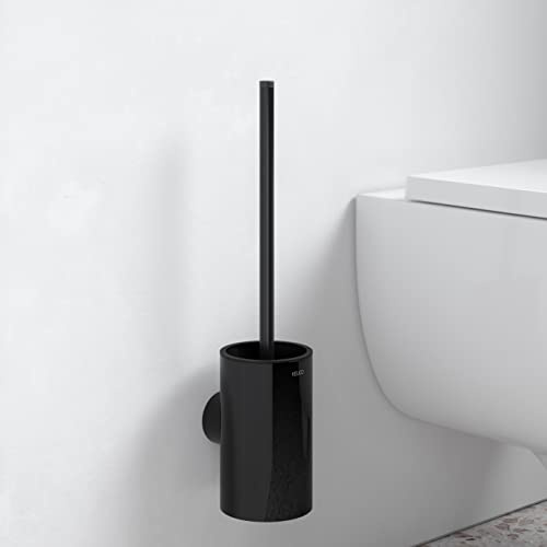 KEUCO Reva WC-Bürstengarnitur mit Kristallglas-Gehäuse und Toilettenbürste, ohne Bohren, Metall schwarz matt, Made in Germany, inkl. Klebeset und Schraubset, Bürstenhalter mit Klobürste
