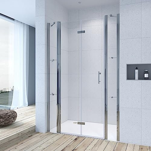 Nischentür Dusche 130 cm Duschwand faltbar für Dusche Duschtür aus 6 mm Nano ESG-Sicherheitsglas Verstellbereich von 128-134,5 cm Höhe 197 cm Duschtrennwand Duschabtrennung Duschkabine