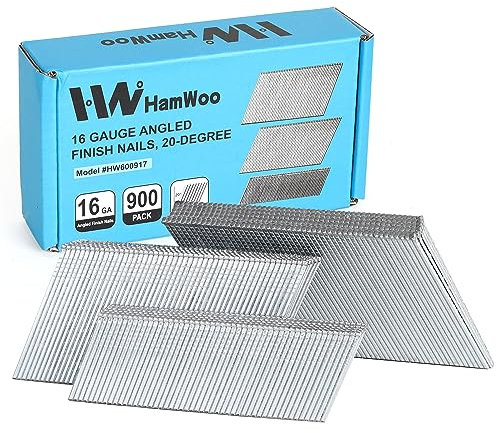 HW HAMWOO 16 Gauge Angled Finish Nails, 20-Degree,Galvanized Assorted Size Project Pack, for Pneumatic, Electric Angled Finish Nailer(1-1/4, 2, 2-1/2,900Pack)