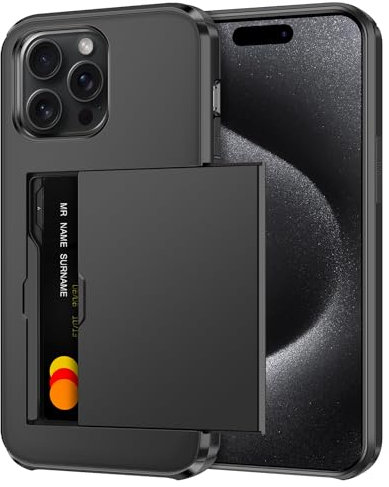Coolden Handyhülle für iPhone 15 Pro Max Hülle Case mit Kartenfach Armor Stoßfest Hülle Silikon Weicher Bumper Cover Heavy Duty Schutzhülle Brieftasche Etui Handyhülle für iPhone 15 Pro Max Schwarz