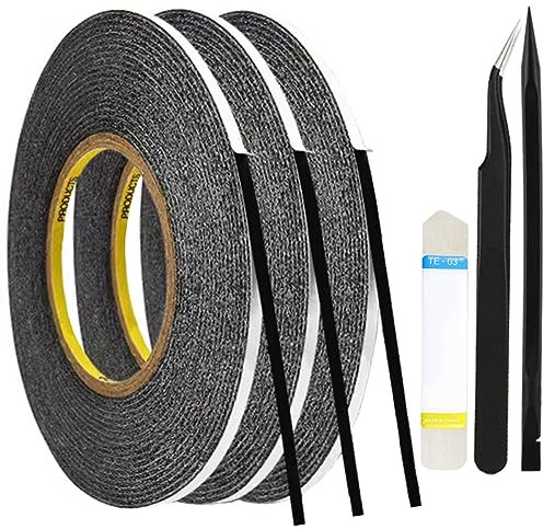 ZHUROUPU 3mm Breite Doppelseitiges Klebeband Starkes klebend Tape. Double Sided Layer-Adhesive Klebeband Aufkleber für Smartphone Tablet Reparatur (1 Rolle 50m/Schwarz)