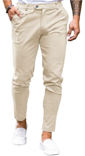 Feziakuk Pantalon chino en coton pour homme - Coupe ajustée - Décontracté - Stretch - Pantalon à enfiler