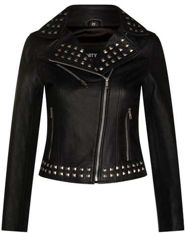 Infinity Leather Damen Schwarz Leder Nietenbesetzte Biker-Gothic-Jacke