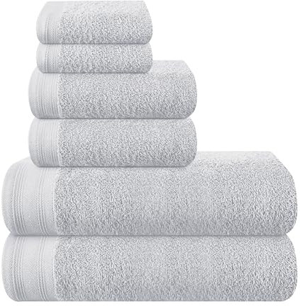 MALLONI HOME Ultra Soft 6er-Pack Baumwoll-Handtuch-Set, enthält 2 übergroße Badetücher 70 x 140 cm, 2 Handtücher 40 x 60 cm und 2 Waschbetten 30 x 30 cm, hellgrau