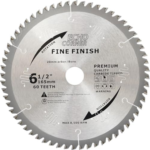 Echo Corner Kreissägeblatt 165mm 60 Zähne für Kettensäge Kreissäge Feinschneiden Rahmen Holz MDF Kunststoff Furnier Laminat, 165x20 kompatibel mit Dewalt, Makita, Ryobi, Bosch