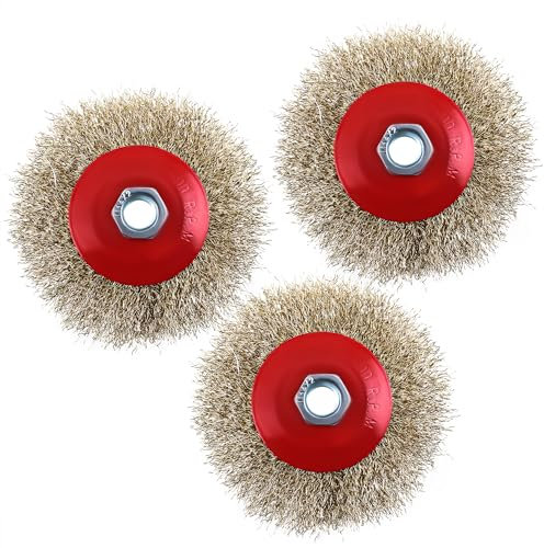 CNCYEAH Lot de 3 brosses coniques ondulées M14 115 mm - Brosse métallique pour meuleuse d'angle - Brosse métallique pour polissage, décalage et ébavurage