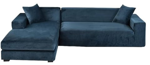GUYIRT Couch Überwurf L Form Kratzfest Katzen, L Förmiger Sofabezug, Sofa Überzug Ecksofa Samt, Sofabezug Ecksofa L Form Stretch, Waschbar (Kriegsmarine,2+2 Sitzer)