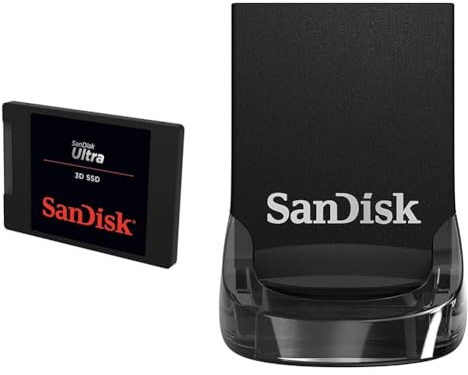 SanDisk Ultra 3D SSD 2 TB SSD interne SSD Festplatte & Ultra Fit USB 3.2 Flash-Laufwerk 128 GB