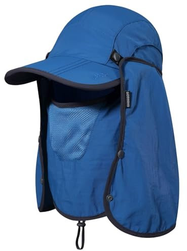 Faltbarer Angelsonnenhut mit Nackenschutz Gesichtsabdeckung Sonnenschutz Kühle Baseballkappe Verstellung abdeckend Abnehmbarer Legionenhut für Angeln Gartenarbeit Wandern Arbeit Landwirtschaft Blau