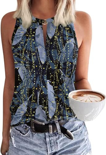 Tanmolo Damen Tank Top Ärmellos Oberteile Sommer Tanktops V-Ausschnitt Blusentop Strand Sexy Vest Top Bluse Blauer Schmetterling, XXL
