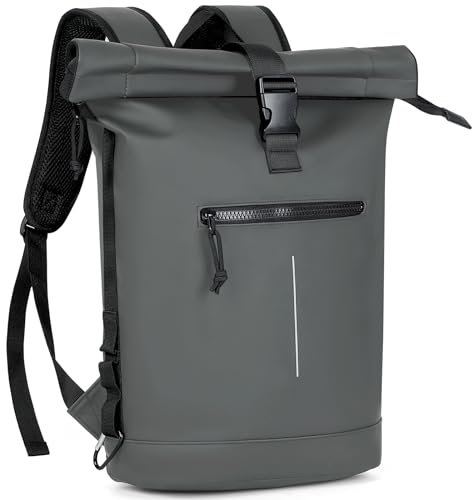 Lekeinchi 17-Inch Waterproof Laptop Backpack for Men and Women - Roll Top Design for School, Travel, Business, Work, and Camping(Grey)