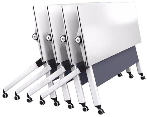 JCWGLY Schreibtisch 4 PCS Klappbarer Konferenzraumtisch Besprechungstisch Flip-Top-Tisch, Büro-Seminar-Schulungstisch Mit Holz-Tischplatte & Metallrahmen, Mobil Tragbar(71x22x30in/180x55x75cm)