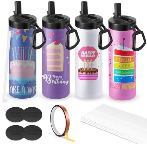 Cafultgo 4-Pack Sublimation Tumblers Leere Tassen Wasserflasche 20 OZ Weißer gerader Edelstahl Tumbler mit Metallstroh und Deckel für Tumbler Heat Press Machine Sublimation Print (4PCS)