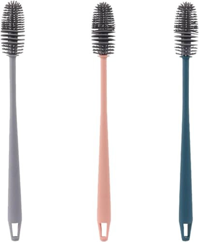 Goupillon à Bouteille, goupillon en Silicone, Lot de 3, Convient pour Laver Les Bouteilles, carafes et Thermos, Silicone, 32 x 3 cm