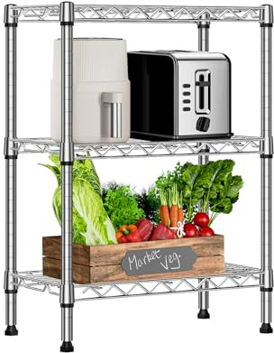 M MZG 750 lbs 3 Tier Shelf Metal Storage Shelves Wire Rack Closet Organizers with PP Board for Garage Kitchen Bathroom Laundry Chrome 30 x 55 x 72.6 cm