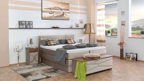 Boxspringbett Dion 240x220, VS-Creme, 7-Zohnen Taschenfederkernmatratze, Ergoflex - Inklusive Aufbau - Deutscher Hersteller