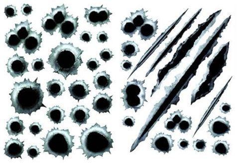 Einschussloch-Aufkleber-Set, Einschusslöcher und Kratzer als Autoaufkleber für Roller, Mopeds, Motorräder, Helme, Laptops, Smartphones