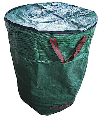 IWOWHERO Green Leaves Trash Bag Lid Large Capacity Canvas Garden Waste Storage Bag for Yard Cleanup