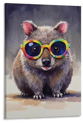 LZTEN Lustiges Aquarell-Tier-Poster, Wombat, Graffiti, Farbdrucke, Poster, Leinwand, Wandkunst, Ölgemälde, Dekoration, gerahmt, 61 x 91,4 cm