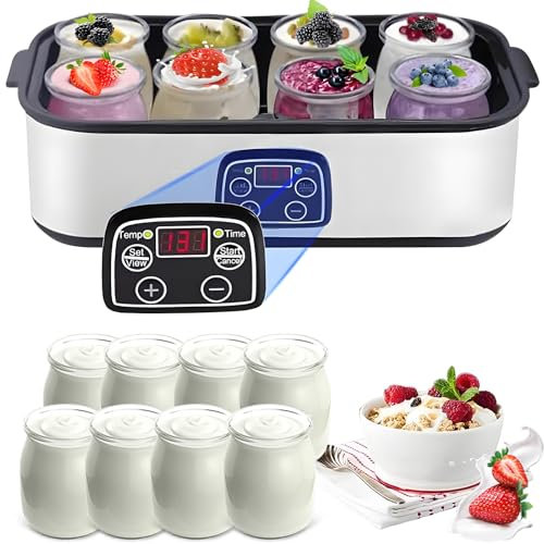 Yaourtière Automatique avec écran LCD, fermenteur 1400 ML avec 8 Tasses, contrôle Automatique de la température et Temps réglable de 0 à 48 Heures, Machine à Yaourt pour Hommes et Femmes Faisant